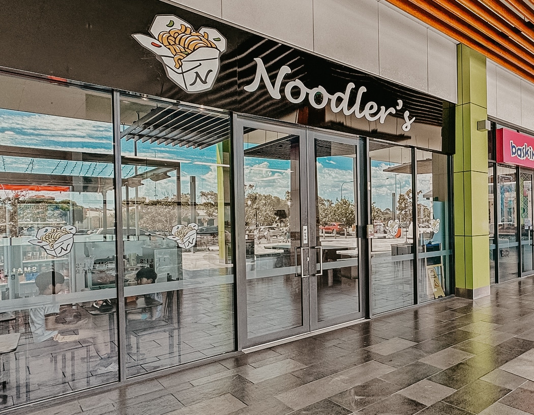 Exterior of Noodler&#039;s noodle shop entrance.